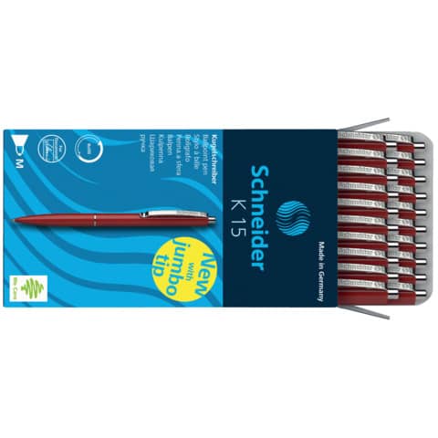 Penna a sfera a scatto Schneider K 15 ricaricabile tratto M rosso Conf. 20 pezzi - P003082